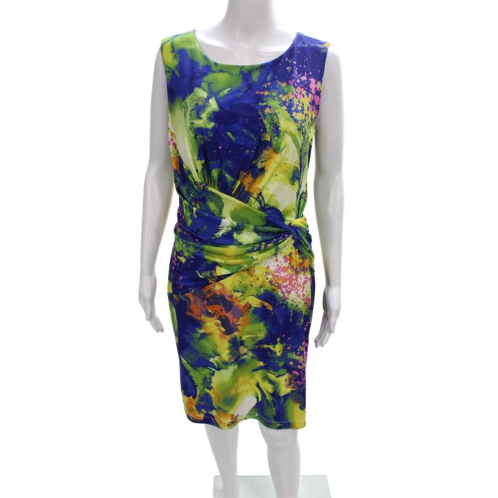 Suzi Chin for Maggy Boutique Womens Sheath Blue Floral Scoop Neck Size 10
